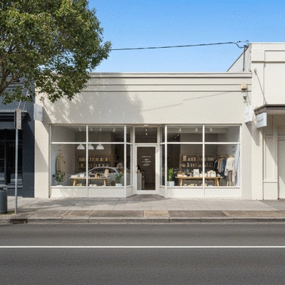 Modern storefront of a local Geelong business in a clean urban setting
