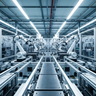 Modern manufacturing facility with clean production line