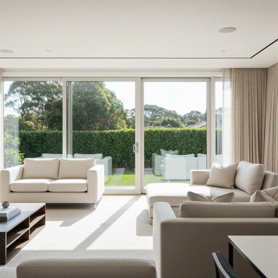 Interior of a bright modern Geelong home with sunlit living room