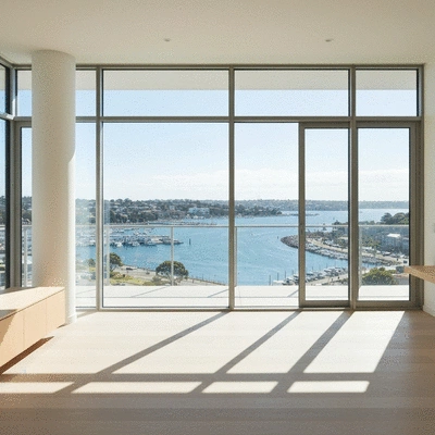 Modern apartment interior with a view of Geelong waterfront