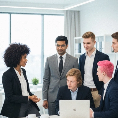 Collaborative modern office space with professional people discussing work