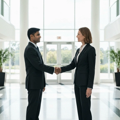 Professional handshake in a modern Geelong business setting